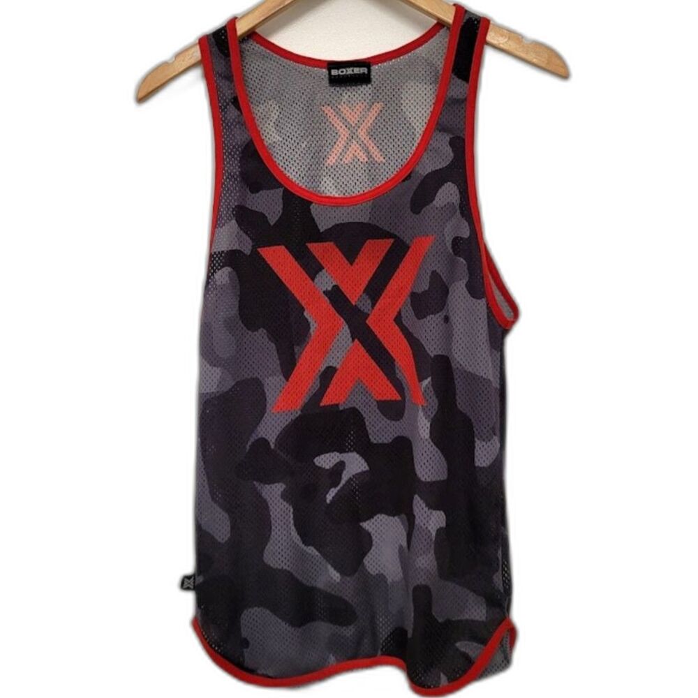 Boxer Barcelona Camo Mesh Tank Top Red X Gray Festival Clubwear Gay Mens XS